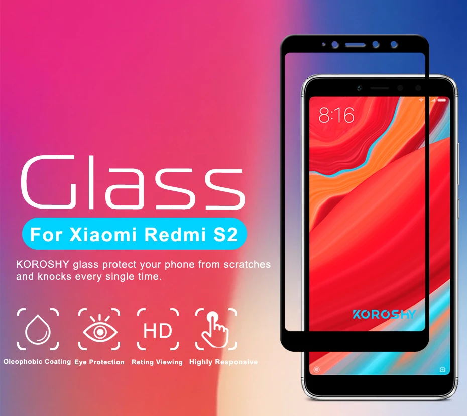 KOROSHY 9H Tempered Glass for Xiaomi Redmi S2 Xiomi Redmi S 2 Screen Protector Full Cover Real 2.5D 0.3mm Protective Glass Film (4)
