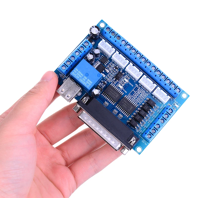 

1pcs MACH3 Engraving Machine CNC 5 Axis Stepper Motor Driver Interface Board With Optocoupler Isolation Blue Board + USB Cable