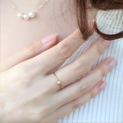 Двойное яркое простое модное имитированное мини-жемчужное изысканное минимальное кольцо на палец для женщин и девушек, светильник, желтое золото, ювелирное изделие KBR010
