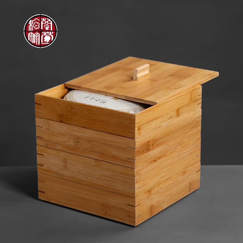 

Four Corner Pu'er Tea Caddies Tea Tray with Lid Kung Fu Set Bamboo Single Layer A