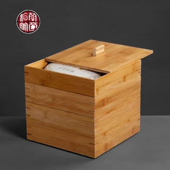 

Four Corner Pu'er Tea Caddies Tea Tray with Lid Kung Fu Set Bamboo Single Layer A
