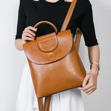 Винтажный женский рюкзак из натуральной кожи, Стильный маленький рюкзак из вощеной натуральной кожи для девочек, портативный рюкзак с откидной крышкой на заднюю панель