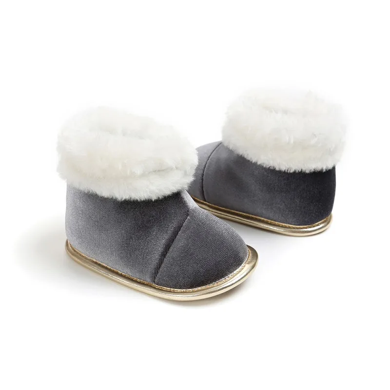 Новорожденных Для маленьких мальчиков обувь для девочек ботинки первых шагов одноцветное Цвет мягкие Arctic бархат Теплые зимние ботинки мех