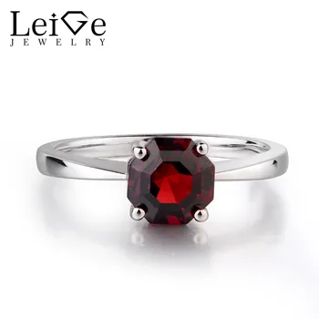 

Leige Jewelry Red Garnet Rings Octagon Cut Anniversary Solitaire Rings For Woman January Birthstone 925 Sterling Silver
