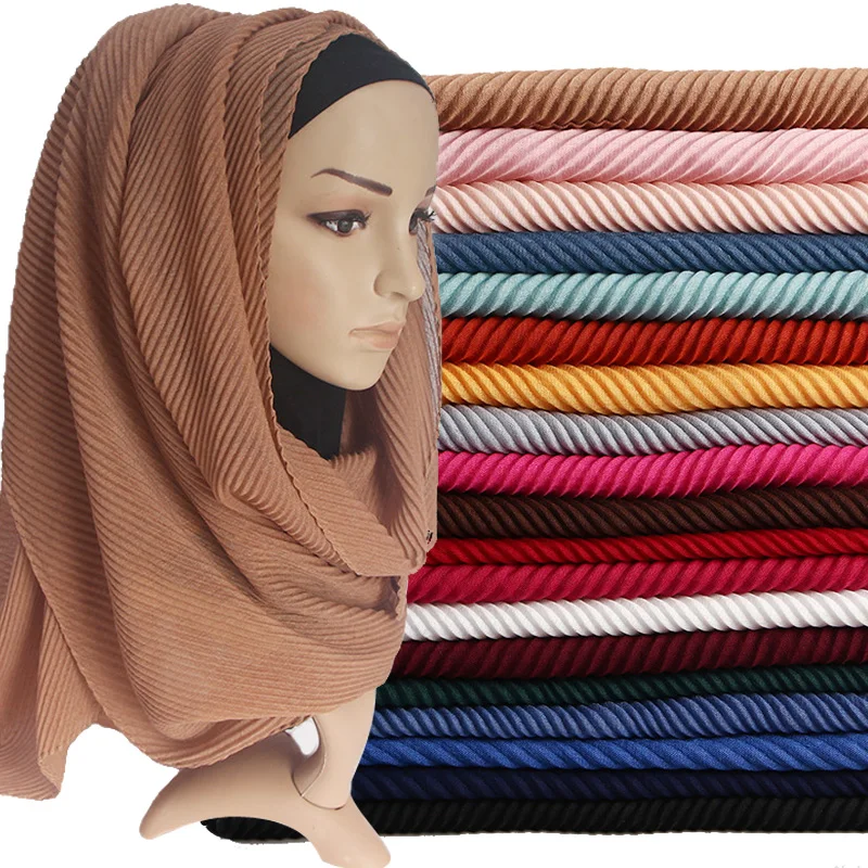 Women Pleated Cotton Hijabs Scarf Plain Wrinkle Crinkle Crimp Shawl Wraps Stole Muffler Muslim Hijab Headscarf 22Color 180x80cm