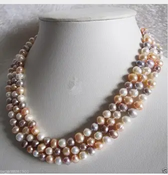 

Women Gift Freshwater Long 48" 7-8mm Genuine Natural White Pink Purple Freshwater Pearl Necklace 100 inchGenuine Selling Huge