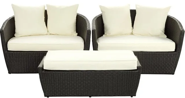 

All Weather Outdoor Wicker Patio two armchair and ottoman