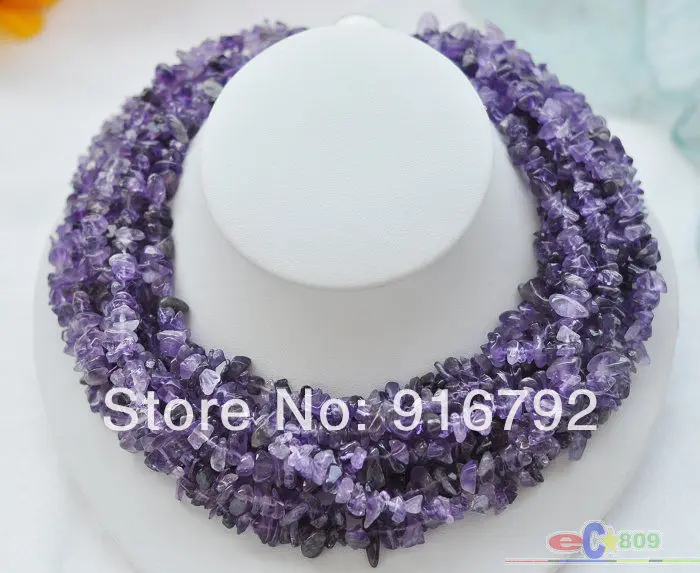 

free shipping >>>>>S1410 10row 17" nature purple amethyst detritus necklace mabe pearl clasp