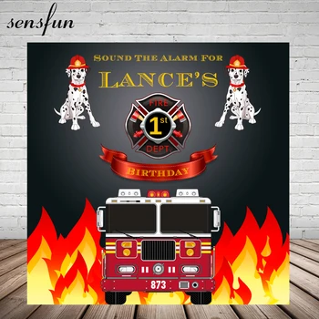 

Sensfun Fire Truck Theme Backdrop Firemen Dog Boys Birthday Party Banner Photography Backgrounds For Photo Studio Vinyl