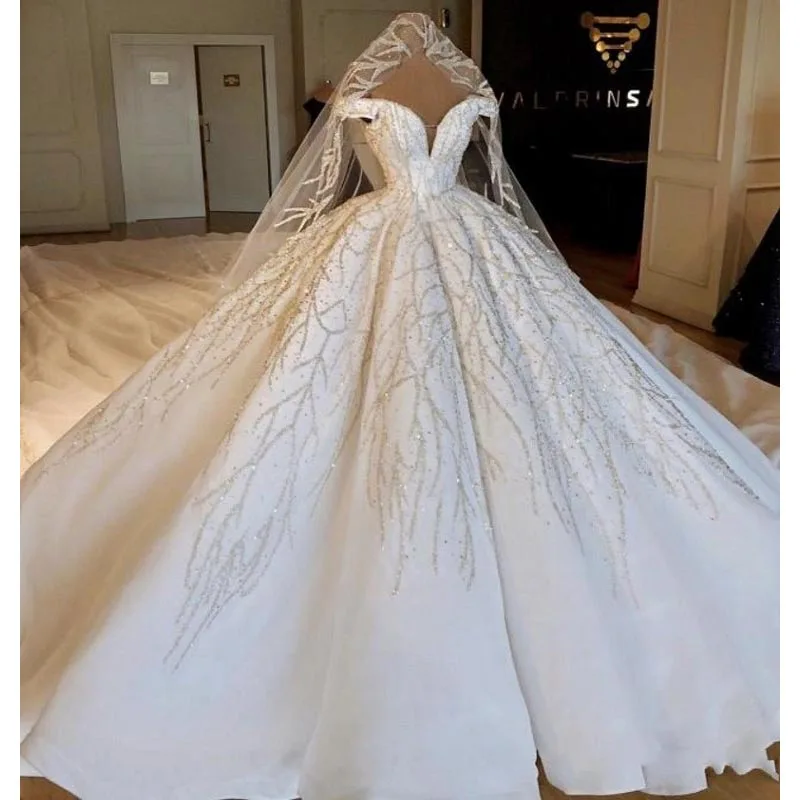 Дубай Свадебные платья Длинные бусы свадебное платье es на заказ vestido de noiva свадебное платье с открытыми плечами свадебное платье robe de mariee