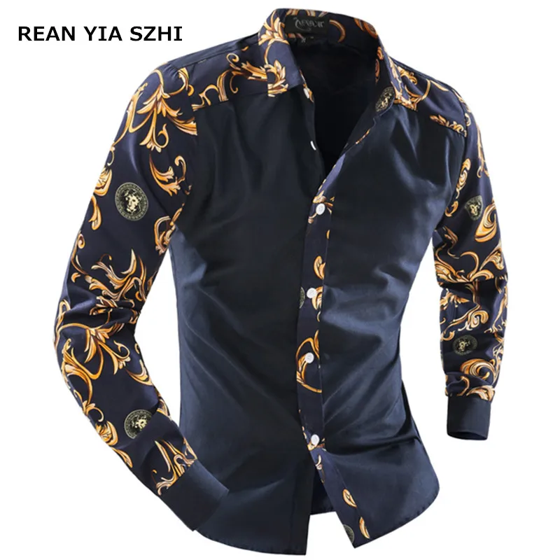 Buy 2017 Men shirt Long Sleeve Men Casual Shirt Floral Blue And White Porcelain