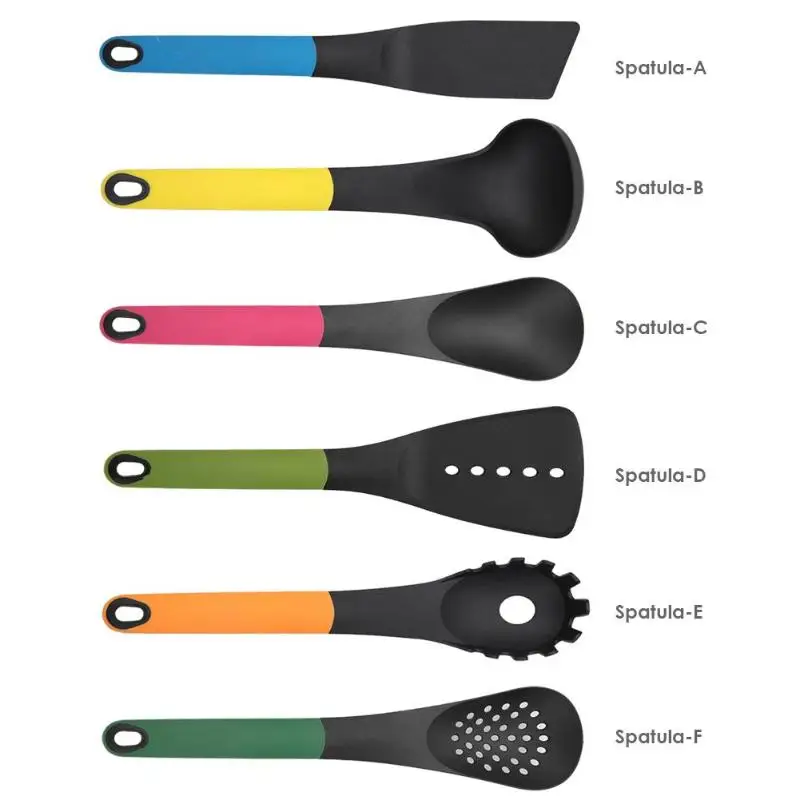 6pcs Colorful Handle Cookware Plastic Food Grade Kitchen Cooking Utensils Fashion Antibacterial Cooking Tools