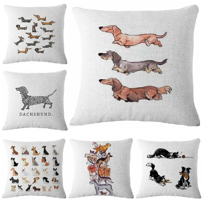 Dachshund Cushion Cover Dog Printing Linen Throw Pillows Car Sofa Pillow Cover Home Decorative Pillowcase decorativos cojines