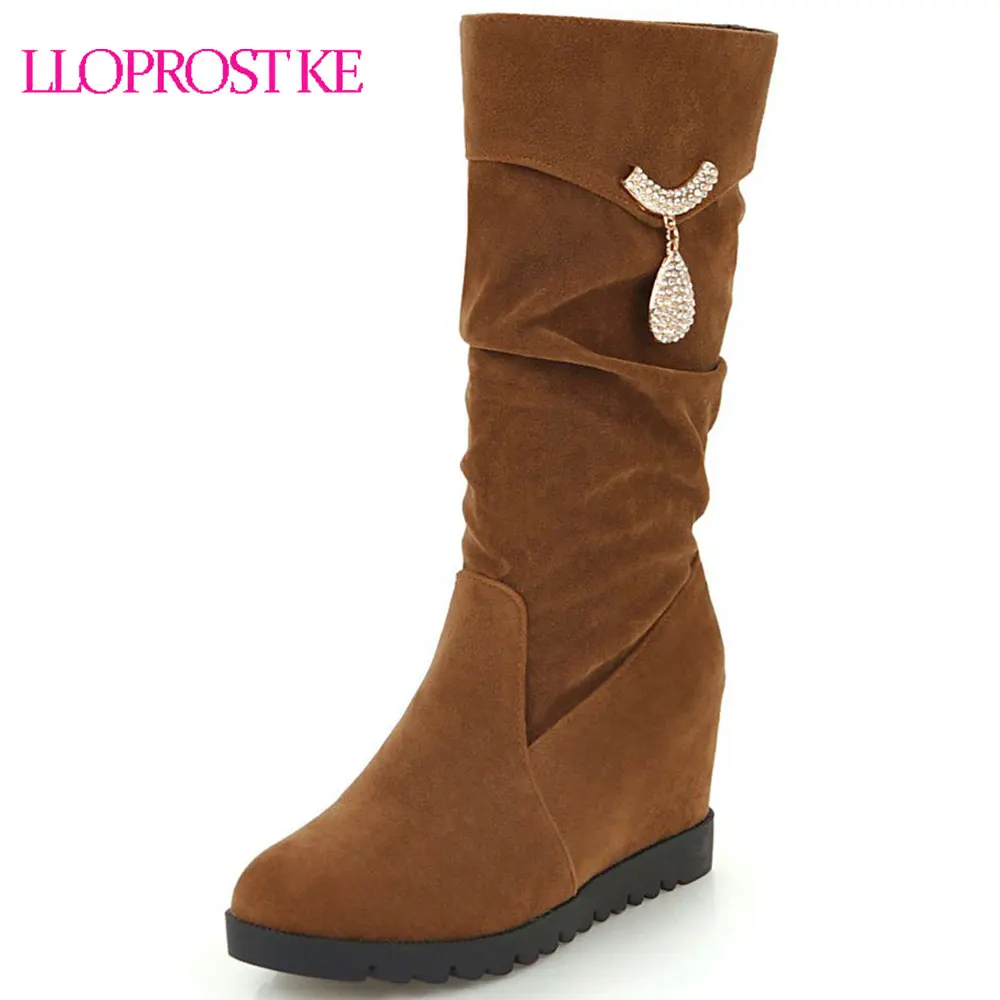 

Lloprost ke Autumn Women Boots 2018 Mid Calf Boots Winter Round Toe Thicken Wedges Ladies Martin Boot Casual Ladies Shoes D610