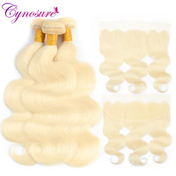 

Cynosure Brazilian Body Wave Lace Frontal Closure with Bundles 613 Blonde Human Hair Weave Bundles with Frontal Closure Non Remy