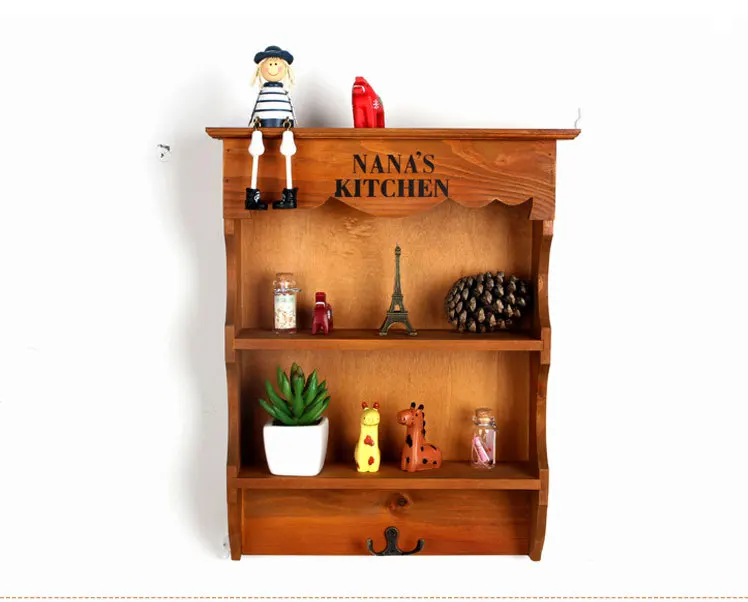 

1PC 3 Lattices Solid Wooden Shelf Wall Wood Hanging Storage Rack Sundry Wooden Box Sorting Racks Storage Organizer EJL 0943