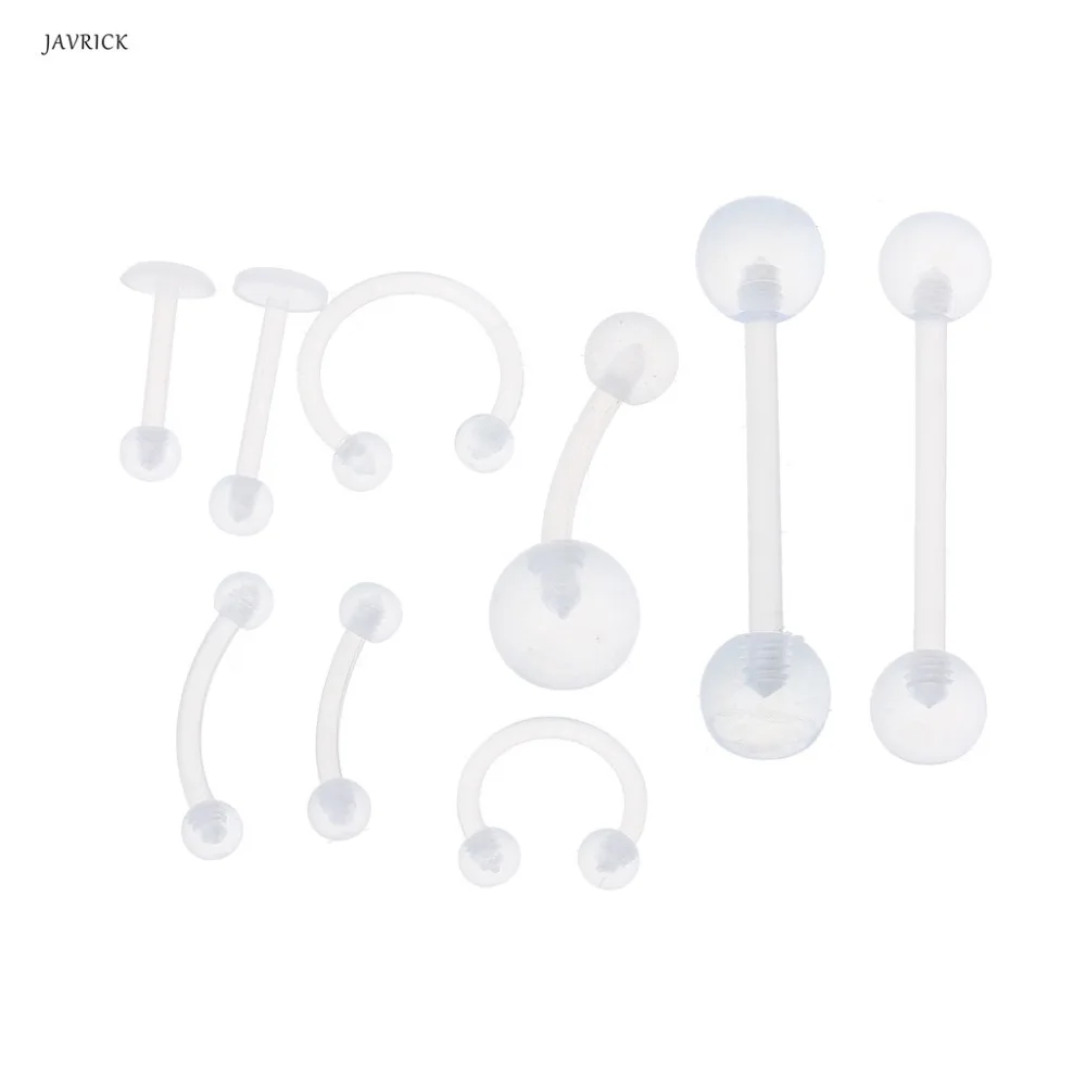 

9PCS Clear UV Acrylic Nose Stud Eyebrow Ring Body Piercing Jewelry Kit Set