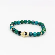 Newest Designer Gold Color Hamsa Hand Fatima Charm Natural Phoenix Lapis Stone Bead Elastic Bracelet Jewelry For Men Women