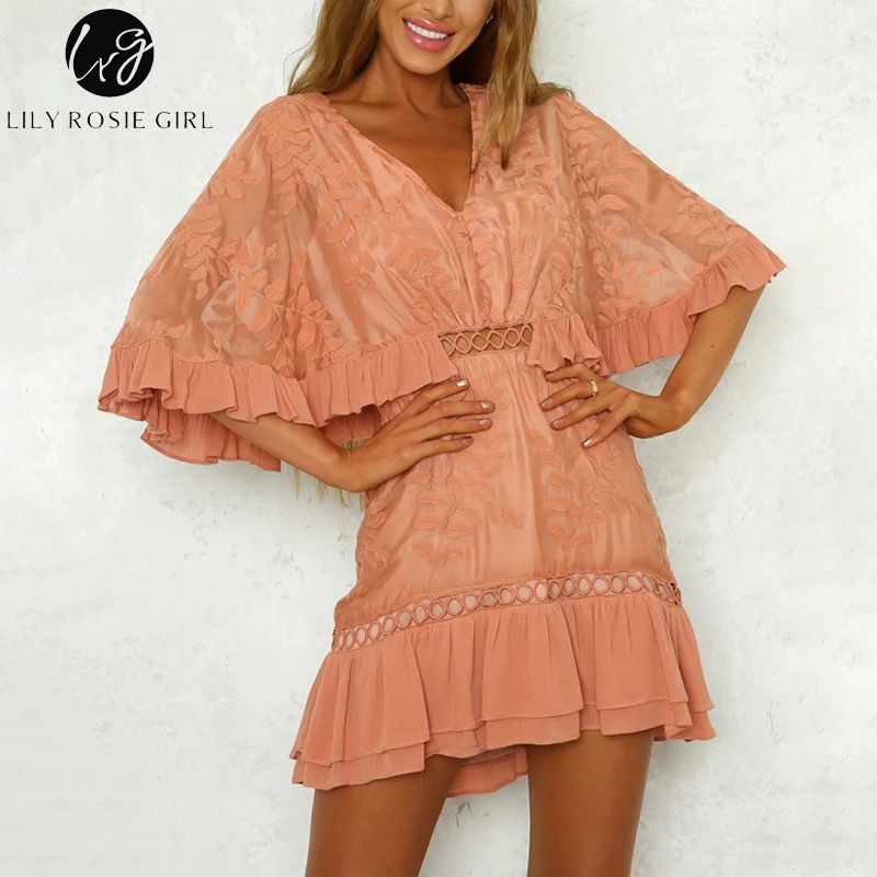 

Conmoto Girl Embroidery Summer Women Dress Hollow Out Elegant Casual White Dress V Neck Boho Beach Sexy Dresses Vestidos