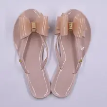 2017 flip arco zapatillas de tacón plano sandalias de moda femenina de color sólido flip flop zapatos de la jalea
