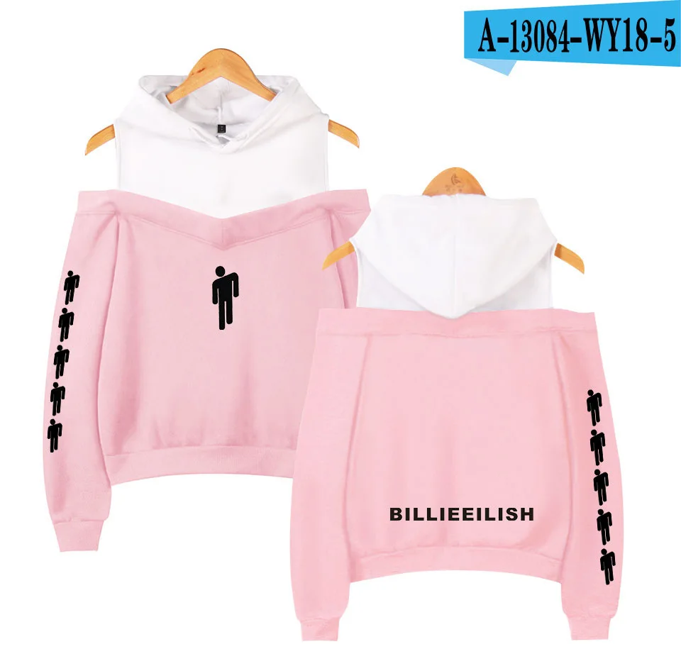 KPOP Billie Eilish розовая толстовка женская с длинным рукавом с открытыми плечами с капюшоном толстовки спортивный костюм Harajuku уличная одежда в стиле хип-хоп - Цвет: 012