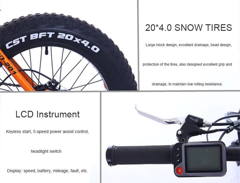 Excellent 20inch Snow electric bicycle folding fat e-bike 48V lithium battery 350w-500W high speed rear wheel motor  electric mountian b 5