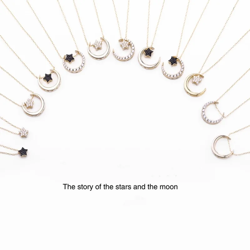 

2019 New Fashion Gold White AAA Zircon Moon Star Pendant Necklace For Women Ladies Girls Birthday Party Gifts Jewelry Wholesale