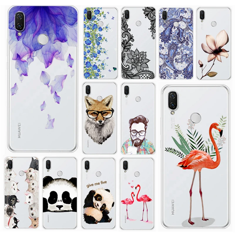 

Case For Huawei Nova 3i Transparent Silicon TPU Painted Cover for Huawei P Smart plus INE-LX1 Phone Cases Panda Shin Coque ky304