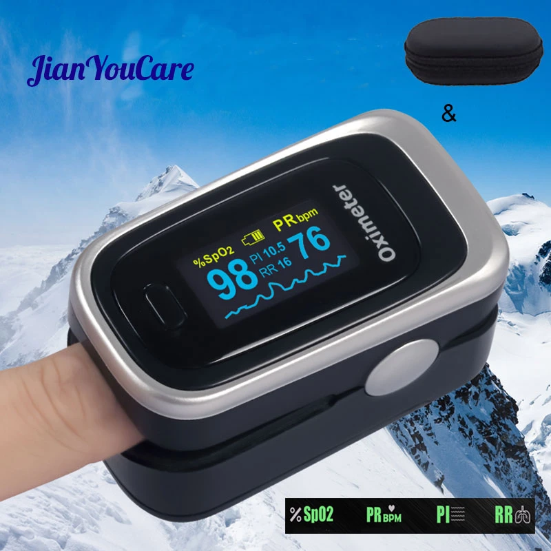 

Finger Pulse Oled Oximeter SPO2 PR PI RR Fingertip Blood Oxygen Respiratory Rate Oximetro De pulso Dedo Pulsioximetro With case