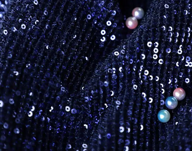 

Blue magic laser knitting prom dresses fabric / fish scale silver shine mesh yarn beads patches wedding party tweed fabric A001