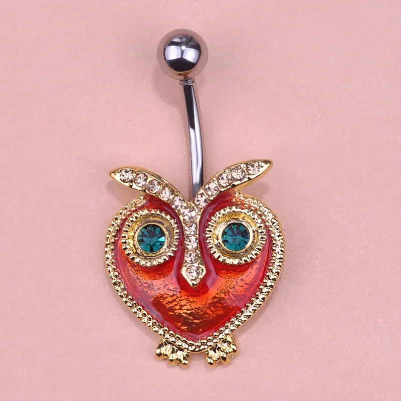 Exclusive Green Eye Enamel Owl Jewelry Piercing Navel Belly Button Ring