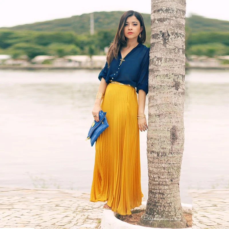 mustard yellow skirt outfit fall