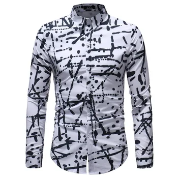 

Men's Black Polka Dot Print Shirt Slim Fit Long Sleeve Shirt Men Chemise Homme White Casual Dress Shirts Camisa Social Masculina