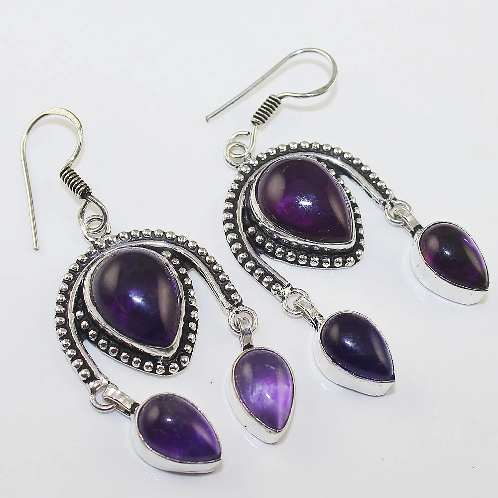 

Amethysts Earring Silver Overlay over Copper ,60 mm, E0965