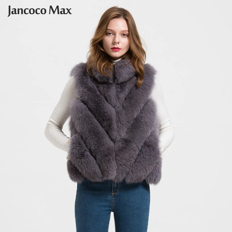 Женский жилет с лисьим мехом Jancoco Max зимний воротником мандарин S1708 2019|real fur vest|real