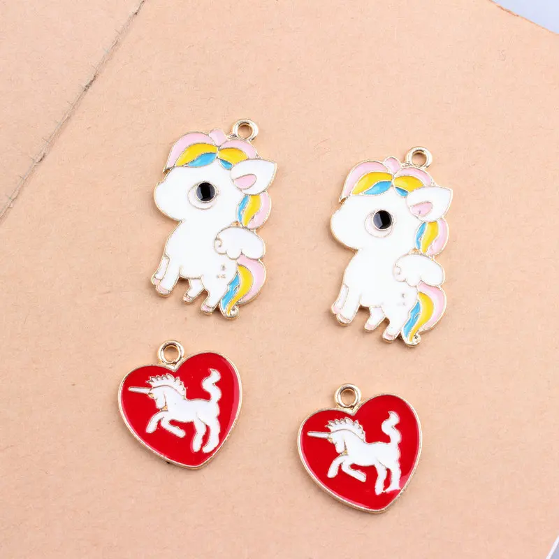 Cute Unicorn Enamel Charm Alloy Dangle Charms for Bracelet Necklace