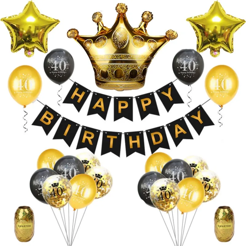 Черное золото 18 30 40 50 60 70 80 лет баннер на день рождения воздушные шары надувные шары для взрослых День рождения украшения набор