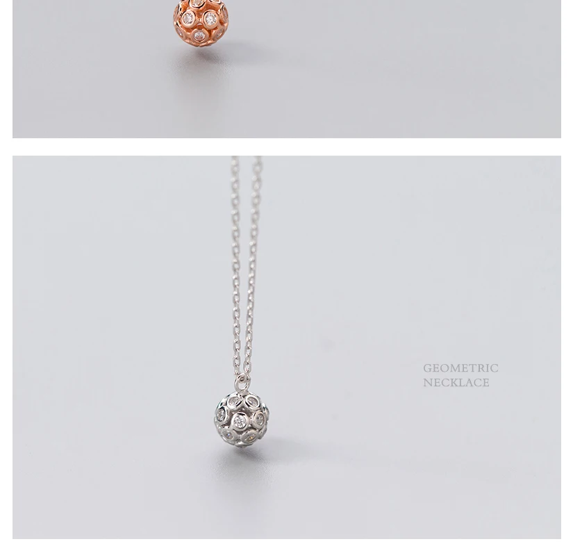 925 Sterling Silver Simple Round Ball Zircon Pendant Necklaces for Women Girls Fashion Choker Necklace collar de plata esterlina (5)