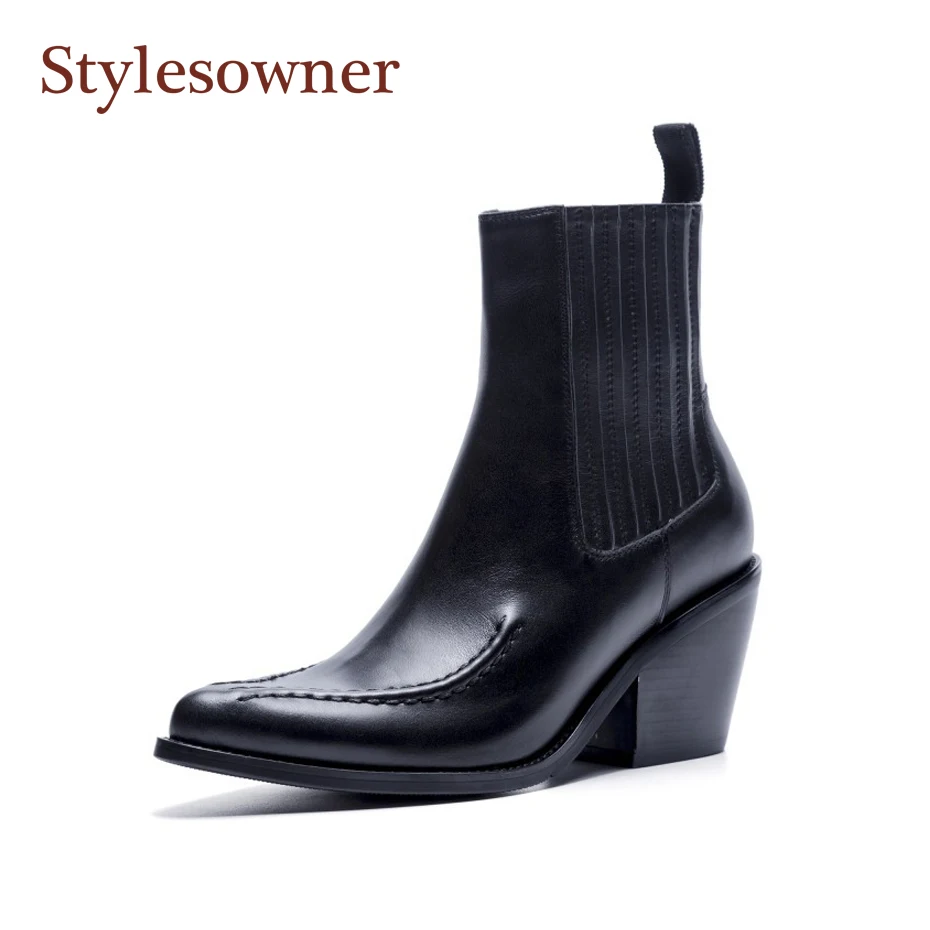 

Stylesowner Block Heel Lady Chealsea Boots Ankle Boots Pointy Toe Retro Wedge High Heel Shoes Short Plush In Winter Bootie women