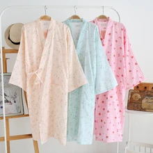 Для женщин леди японские кимоно пижамы халат клубника цветок с рисунком хлопковая ночная рубашка спортивный костюм