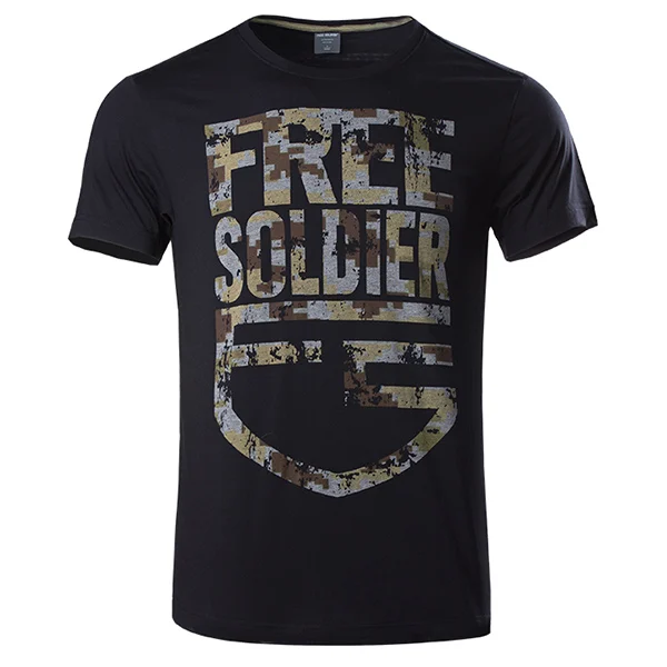 FREE SOLDIER outdoor tactical camouflage printing breathable T-shirt men's quick-drying short sleeve T-shirt CORDURA fabric - Цвет: Black