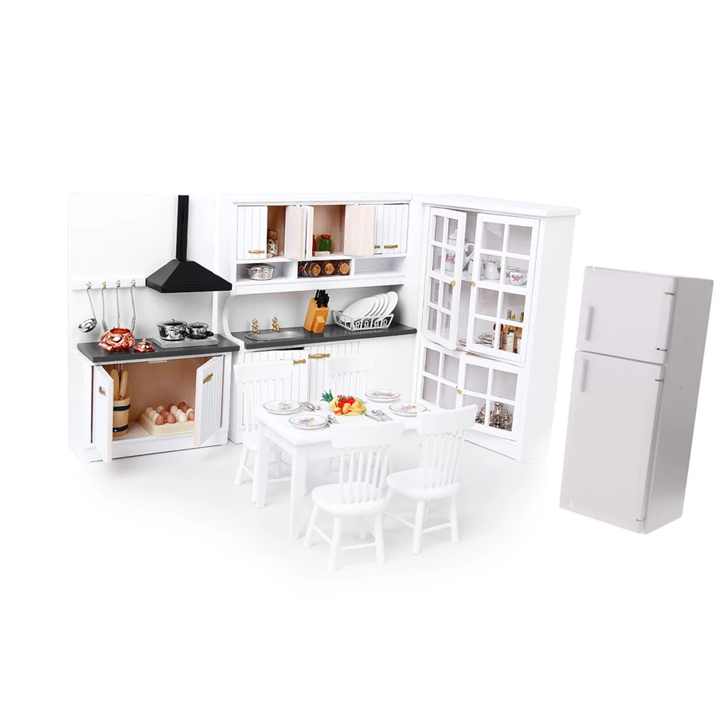 Dolls House White Wood Fridge Freezer Housing Unit Miniature Kitchen Furniture 