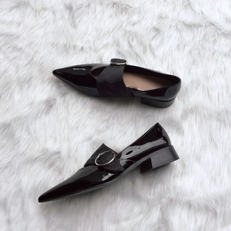 Pointu Nouvelles Avec Chaussures Dames 2018 Soie Ballet En Épaisses Cuir Verni Boucle a18wxqw