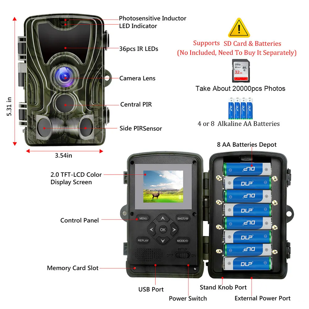 Goujxcy, HC-801A, Охотничья камера, ночное видение, Инфракрасные светодиоды, 1080 p, Следовая камера, лесные фото-ловушки, водонепроницаемая камера для разведчика