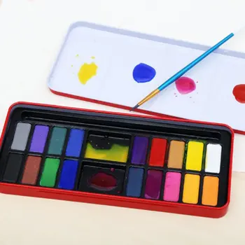 

1 Set 18 Colors in Iron Box Watercolor Painting Set With Brush Portable Soild Watercolor Paints for Artist School Student