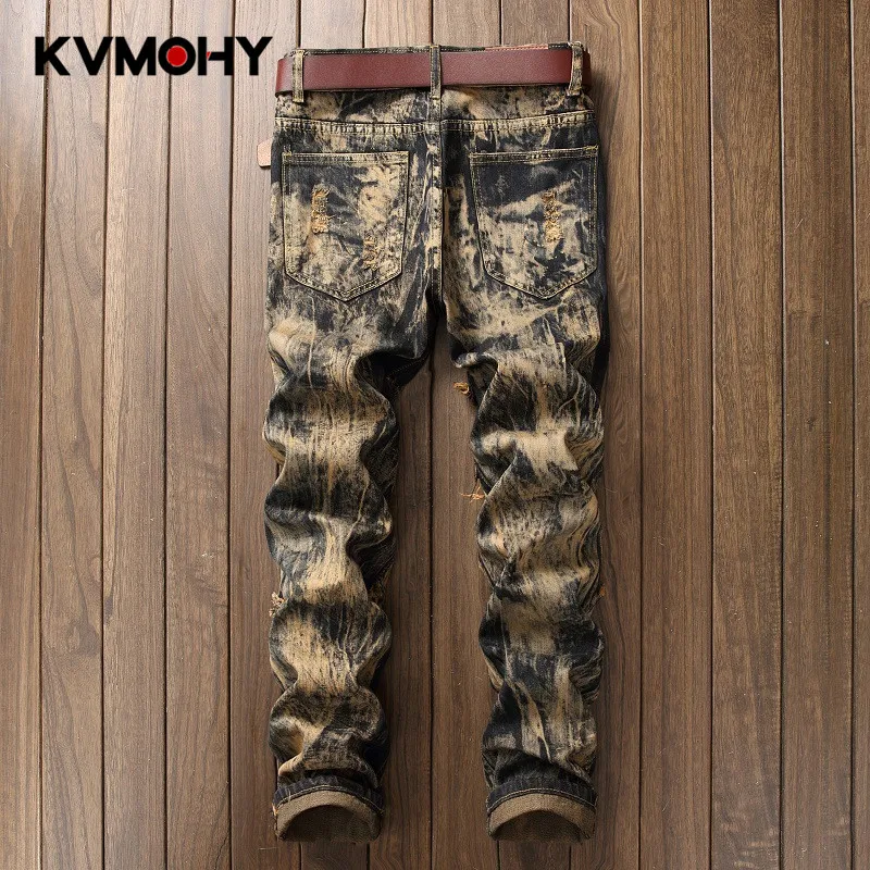 Beste Jeans Mannen Mannelijke Jean Casual Ripped Hiphop Broek Vintage Geel Tijger Borduurwerk Rechte Jeans Voor Mens Verontruste Denim Broek