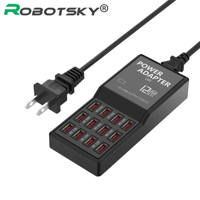 Robotsky Multi USB Charger 12 Ports 5v Max 3.5A Fast USB Desktop Power Adapter For Iphone Samsung Tablet Laptop