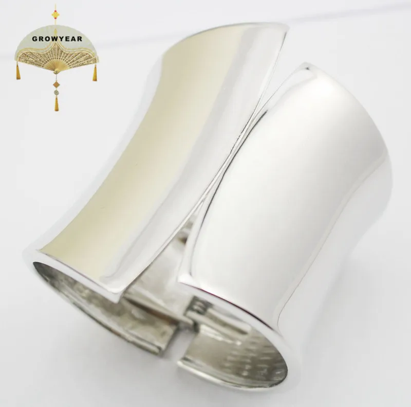 

Indian Style Cuff Bangles Asymmetric Shape Polished Silver Wide Irregular Alloy Bangle Jewelry 1PCS