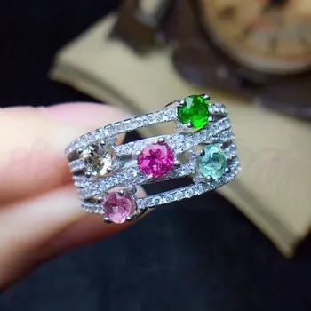

Natural tourmaline luxury ring Free shipping 925 sterling silver Finger rings 0.25ct*5pcs gemstone #R972215