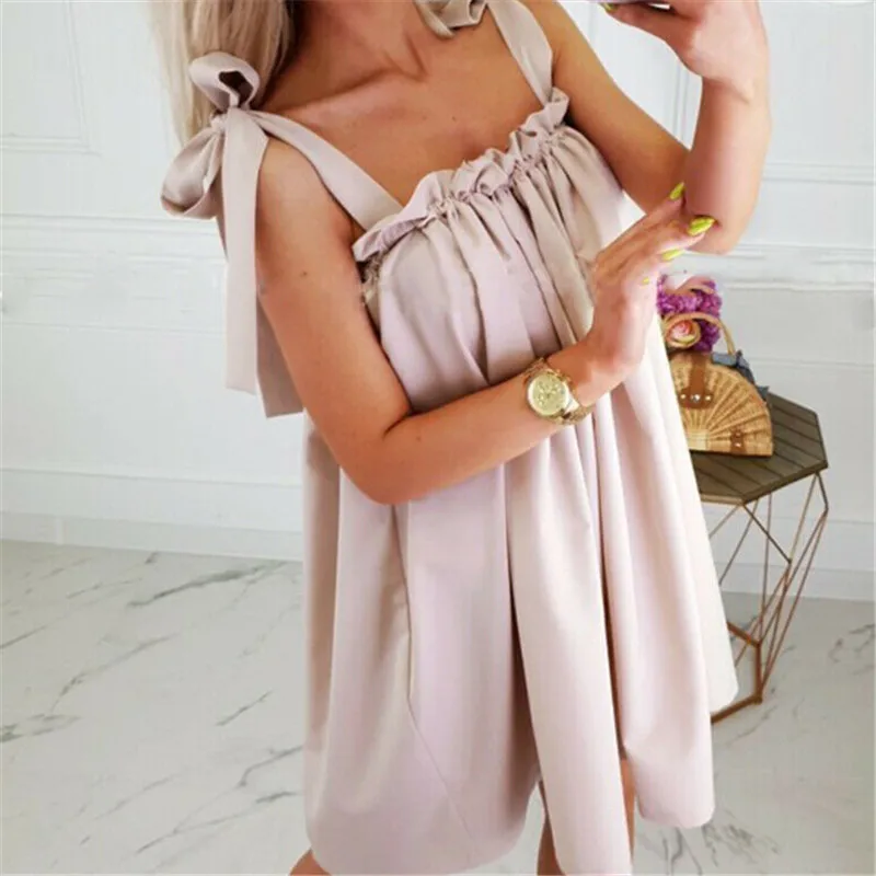 

Trendy Women dress off shoulder solid strap Summer Sleeveless Party Beach Polyester Dresses one pieces